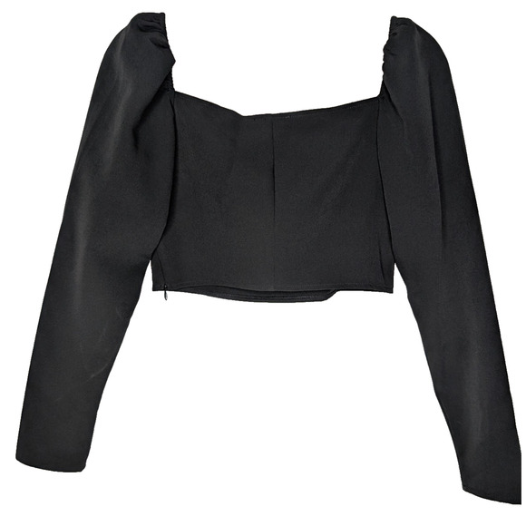 Open Edit Black Bustier Milkmaid Peasant Dark Fairy Long Sleeve Crop Top M - Picture 6 of 8